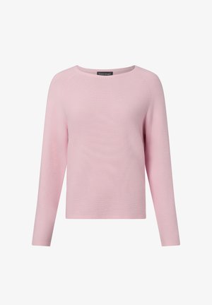 Hellrosa Langarmpullover aus geripptem Strickstoff. Verfügt über einen Rundhalsausschnitt und eine lockere Passform. Keine sichtbaren Muster oder Akzente.