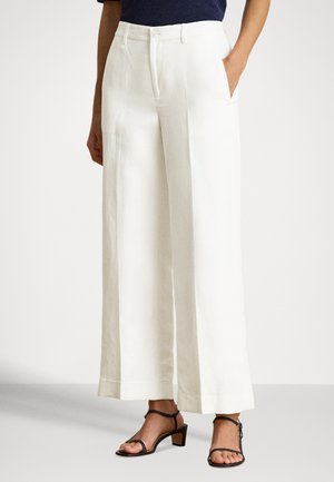 LINEN-BLEND TWILL WIDE-LEG CROPPED PANT - Stoffhose - white
