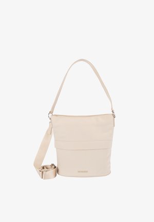 Beige skuldertaske med justerbar rem og lynlås, med diskret BOGNER-logo på frontens midte.