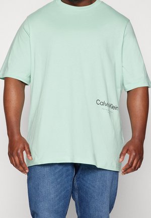 Mintgrøn oversized T-shirt lavet af blød bomuld med korte ærmer. Har "Calvin Klein"-logo trykt i sort på den nederste venstre side.