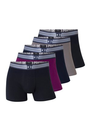 Marineblå boxer briefs med en grå elastisk talje, der har "CR7"-logoet. Glat tekstur, tætsiddende design, længde til midt på låret.