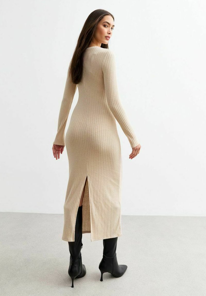 new look beige dress New Look RIBBED CREW NECK MIDI - Jumper dress - cream/beige