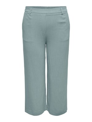 Lichtblauwe wijde cropped broek met elastische tailleband aan de achterkant en zijzakken, gemaakt van textuurstof.