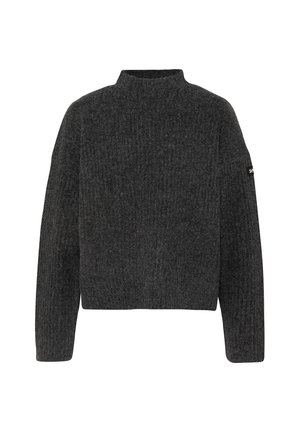 Schott, RIBBED KNIT SWEATER WITH A STAND-UP COLLAR - Pullover - gris
