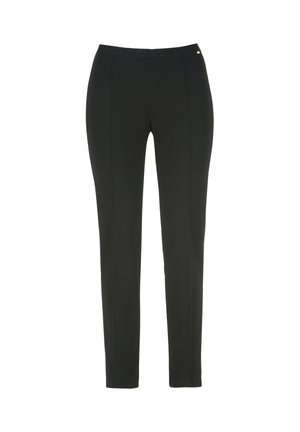 Pantaloni neri dalla vestibilità aderente, realizzati in un tessuto liscio. Presentano dettagli di cucitura frontale e un logo discreto vicino alla vita.