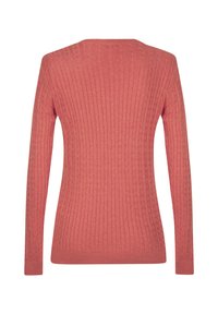 Sweter z długim rękawem, w kolorze koralowym. Posiada okrągły dekolt oraz teksturowany materiał. Slim fit z gładkim wykończeniem.