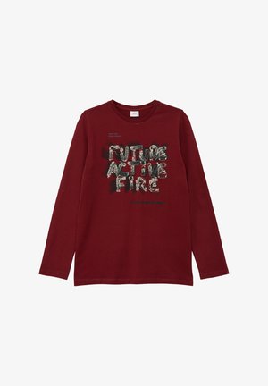 Bourgondische katoenen shirt met lange mouwen, voorzien van een graphic print met de tekst "FUTURE ACTIVE FIRE" in gestructureerd wit en groen.
