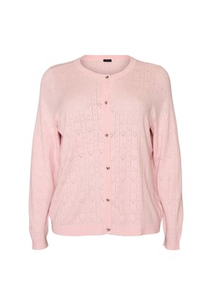 Zizzi, STRICKJACKE MIT HERZ-LOCHSTICKEREI - Cardigan - pink