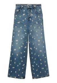 FLOWER-EMBROIDERED WIDE - Wide Leg - blue
