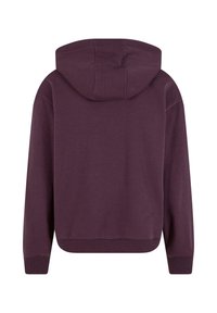 Lila Kapuzenpullover mit weichem Material, langen Ärmeln und einer runden, verstellbaren Kapuze. Etwas tailliert mit gerippten Bündchen und Saum.