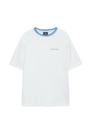 PULL&BEAR, EMBROIDERED SLOGAN WITH CONTRAST RIB - T-SHIRT - T-shirt basique - white