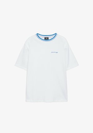 PULL&BEAR, EMBROIDERED SLOGAN WITH CONTRAST RIB - T-SHIRT - T-shirt basique - white