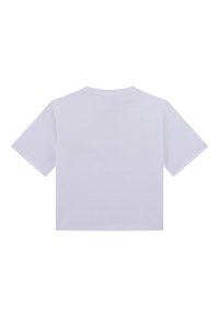 Vit bomulls t-shirt med korta ärmar, rundade halsringning och en enfärgad baksida; slät textur och standardpassform, utan grafik eller dekor.