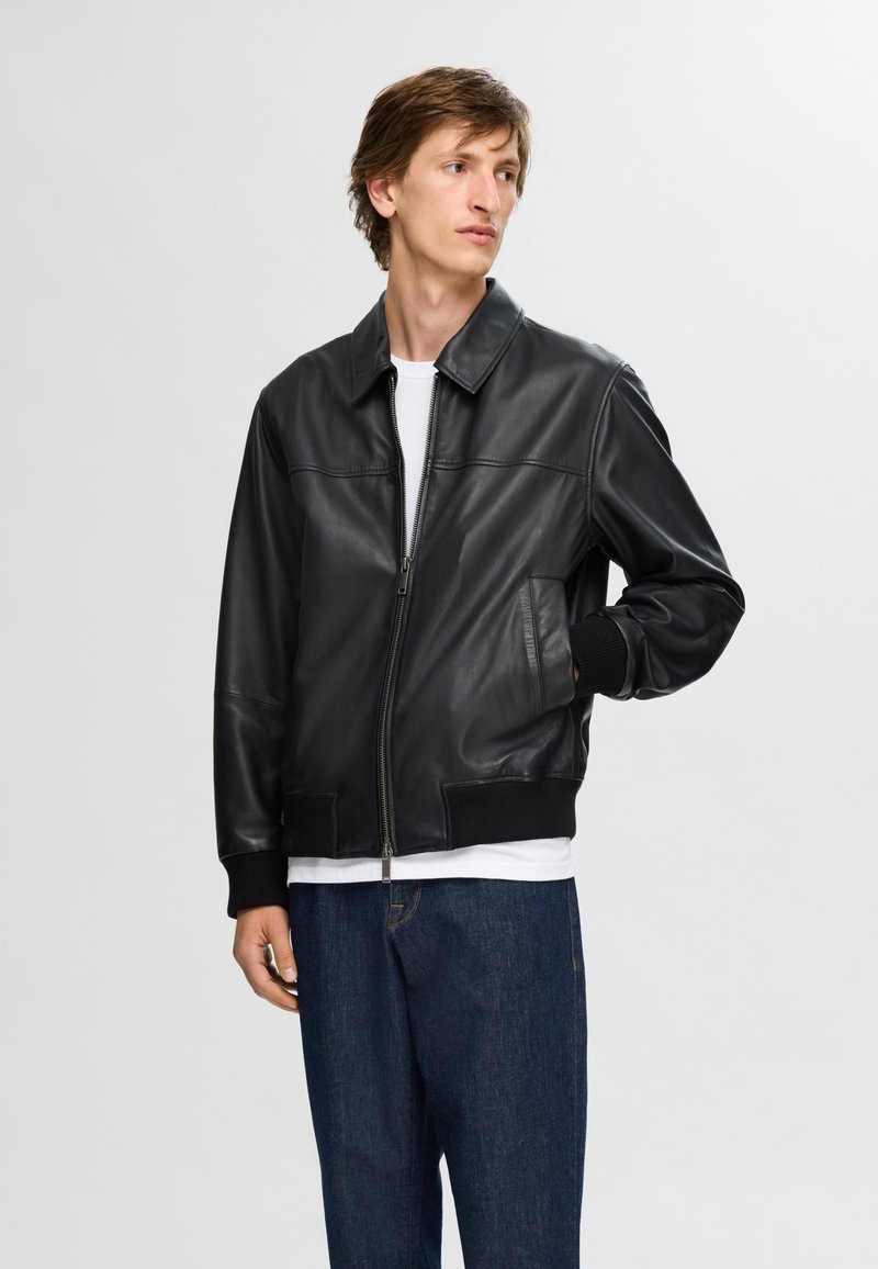 Selected Homme SLHDEON JACKET - Chaqueta de cuero - black