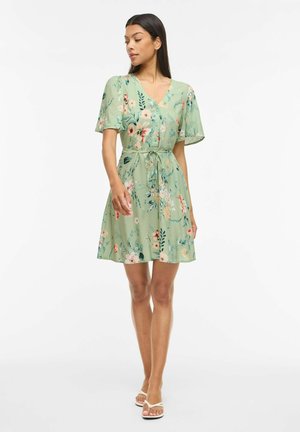 VILA, VIGRACE V-NECK S/S SHORT DRESS - NOOS - Vestito casual - smoke green