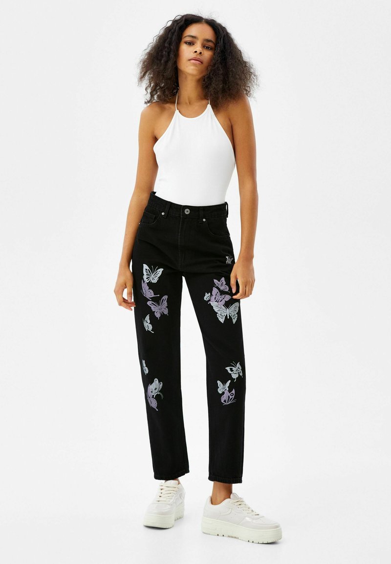 Damen Skinny | Bershka BUTTERFLY Jeans Slim Fit black/schwarz - BQ36261 Damen Skinny | Bershka BUTTERFLY Jeans Slim Fit black/schwarz - BQ36261