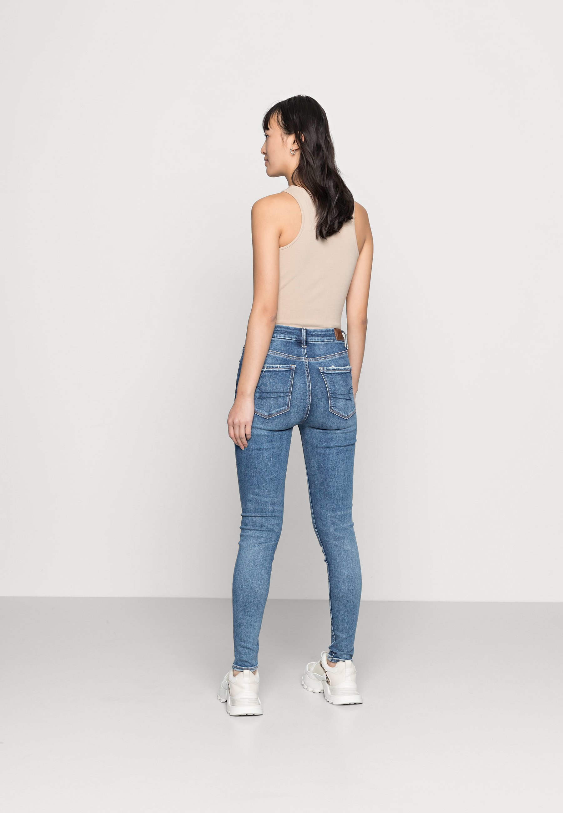 American Eagle Super Hi Rise Luxe Jeggings Classic Medium, Women's, Size: 6XL, Blue Denim