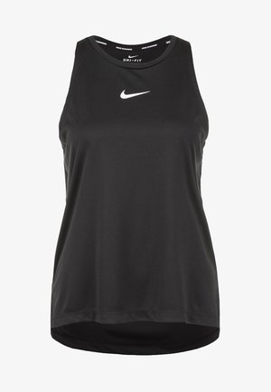 Débardeur noir sans manches Nike Dri-Fit pour la course, avec un logo blanc sur la poitrine et le texte « Nike Running » à l'intérieur du col.