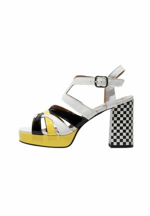 Fly London Sandalen met plateauzool - white black lemon