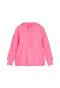 Felpa rosa a coste con cappuccio e maniche lunghe, dotata di cordoncino al collo. Tessuto morbido e taglio rilassato.