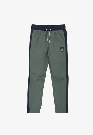 Bomullsmixade joggers i olivgrön med marinblå sidosträck, elastisk midja och justerbar snörning. Har en logotypapplikation.