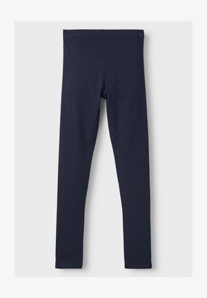 Marine leggings laget av myk, elastisk stoff. De har en elastisk midje og en glatt tekstur, med en hel-lengde, tettsittende silhuett.
