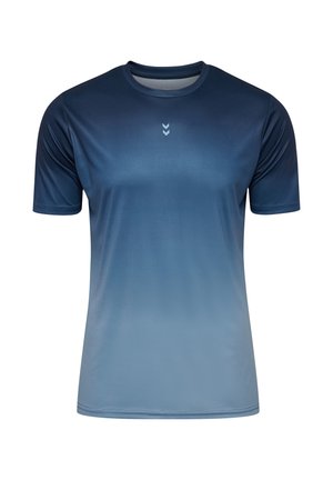 Korte mouwen sportshirt met een verloop van donkerblauw naar lichtblauw, gemaakt van gladde stof met een reflecterend logo op de borst.