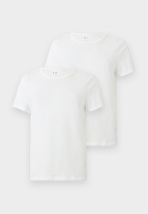 Two white short-sleeve t-shirts made of cotton, featuring a round neckline and a soft texture. Brand logo visible on the neckline.