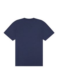 Απλό κοντομάνικο μπλουζάκι σκουρομπλε με στρογγυλή λαιμόκοψη, εμφανιζόμενο από πίσω.