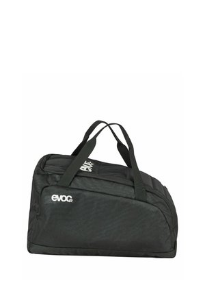 Borsa sportiva rettangolare nera con manici doppi e logo "evoc" bianco sul lato, mostrata su uno sfondo bianco.