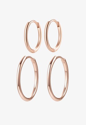 Roze gouden hoepeloorbellen in twee maten, met een gladde, gepolijste afwerking en een ronde vorm met een naadloos sluitontwerp.