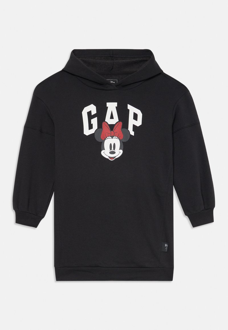 Crna dukserica s dugim, blago napučenim rukavima. Sadrži bijeli tekst "GAP" i grafiku Minnie Mouse s crvenom mašnom sprijeda.