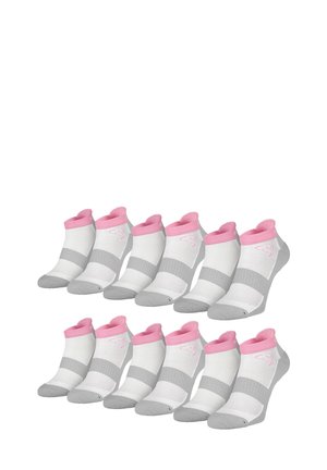 Set aus 12 Knöchelsocken in Weiß mit pinken und grauen Akzenten. Mit gepolsteter Sohle, passgenauem Design und einem Logo an der Seite.