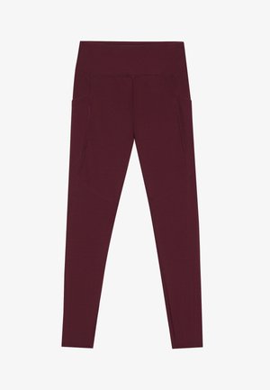 Burgundy színű leggings magas derékkal, két oldalzsebbel és sima, ruganyos textúrával. Lapost varrás a kényelem érdekében.