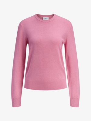Maglione rosa a maniche lunghe con scollo tondo, polsini e orlo a coste, trama a maglia liscia e una piccola etichetta bianca all'interno del collo con la scritta JJXX.