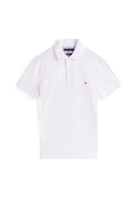 Bílé polo tričko z bavlny s légou se třemi knoflíky a malým vyšívaným logem. Krátké rukávy a klasický střih.