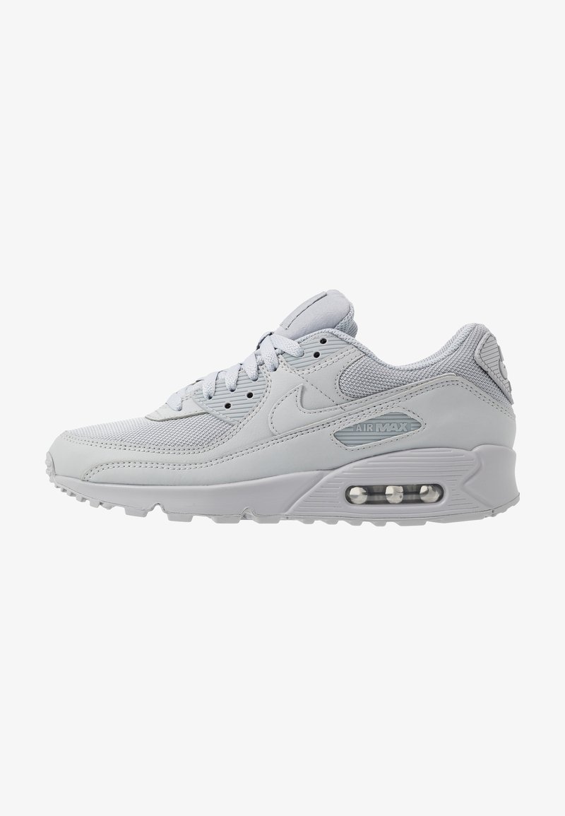 Nike Air Max sneaker in light gray, featuring mesh and leather upper, lace closure, padded collar, visible air cushioning, and textured sole.