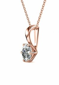 Pendente in oro rosa con una gemma ovale e trasparente, caratterizzato da un design elegante e una catena delicata, che mette in risalto la brillantezza della gemma.