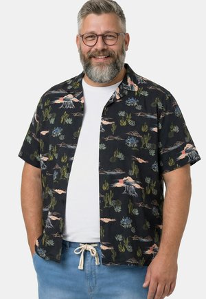 Men Plus, SHIRT, SHORT SLEEVE, ALL-OVER PRINT, CUBA COLLAR, CUBA FIT, UP TO 8 XL - Overhemd - black