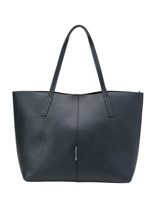 Grand sac cabas en cuir noir avec deux poignées et une couture verticale subtile au centre devant.