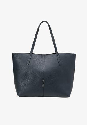 Grand sac cabas en cuir noir avec deux poignées et une couture verticale subtile au centre devant.
