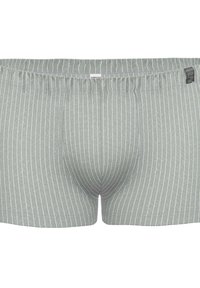 Boxer aderenti grigio a righe realizzati in morbido tessuto, caratterizzati da una comoda vita elastica e da righe verticali bianche per un tocco di dettaglio.