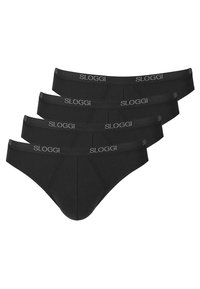 Schwarzes Unterwäsche-Set mit vier Paaren, elastischen Taillenbändern und dem Logo "SLOGGI". Entworfen mit einer glatten Textur und schmaler Passform.