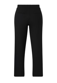 Sorte bukser med lige ben, elastisk talje og to baglommer på hvid baggrund.