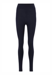 Marineblauwe leggings met een hoogtaille ontwerp, gemaakt van zachte, rekbare stof. Beschikt over een aansluitende pasvorm en minimale branding op de heup.
