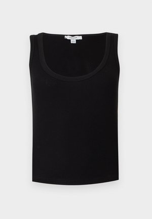 Μαύρο ριπ αμάνικο τοπ με στρογγυλή λαιμόκοψη, με ετικέτα "Topshop", απεικονίζεται σε λευκό φόντο.