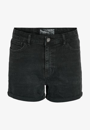 Černé džíny šortky s ohrnutým lemem, pět kapes a kovové zapínání na knoflík. Obsahuje značkový štítek na pasu.