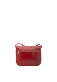 Borsa a tracolla rossa in pelle con finitura liscia, forma rettangolare e tasca frontale con cerniera. Due spallacci per versatilità.