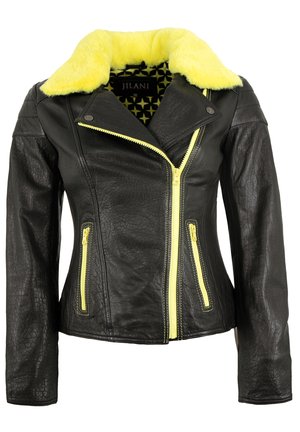 Lederjacken24, Lederjacke - schwarz   gelb