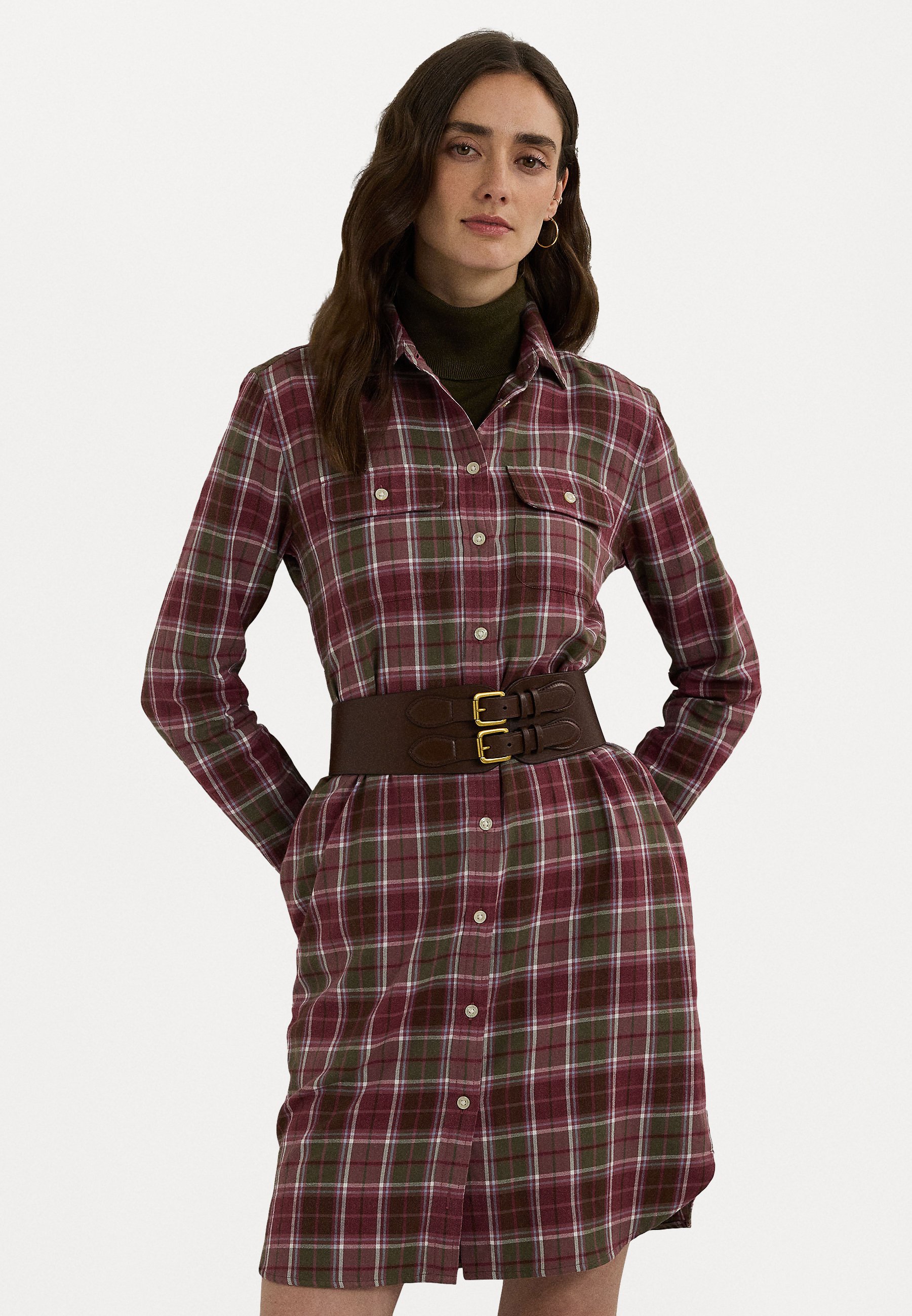princess polly baby blue dress Lauren Ralph Lauren CHECKED PLAID BELTED COTTON SHIRTDRESS - Shirt dress -  burgundy/blue/green multi/bordeaux